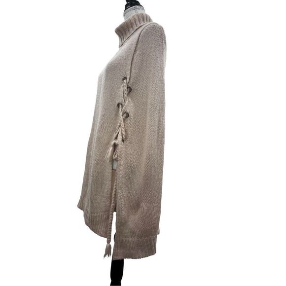 Betsey Johnson Sleeveless Knit Turtleneck Sweater Tunic Beige Women’s Size Large - Picture 6 of 15